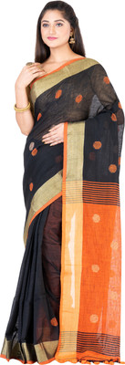 SAYAN CREATION Self Design Handloom Pure Cotton Saree(Black)