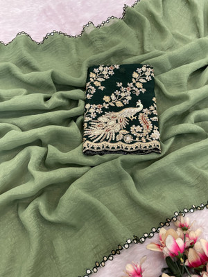 K 5 FASHION Embroidered, Self Design Bollywood Tissue Saree(Light Green)