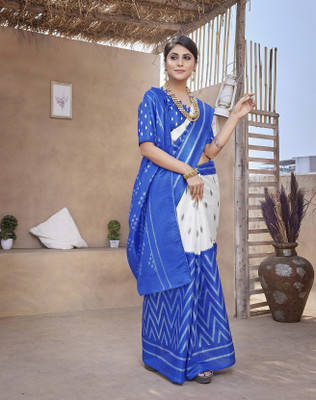 Kjs Printed Ikkat Cotton Blend Saree(Multicolor)