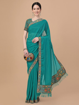 Divastri Striped Banarasi Art Silk Saree(Blue)
