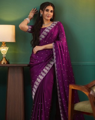 SIRIL Embellished, Self Design Bollywood Georgette, Lace Saree(Purple)