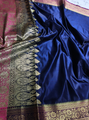 NISA silk creation Woven Banarasi Silk Blend Saree(Dark Blue)