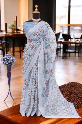 SJY Floral Print Bollywood Linen Saree(Pack of 2, Multicolor)