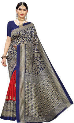 Poshyaa Fashion Woven Venkatagiri Art Silk Saree(Dark Blue, Red)