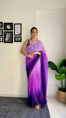 Vrati Creation Solid/Plain Bollywood Georgette Saree(Purple)
