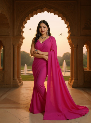 Moda Rapido Solid/Plain Bollywood Georgette Saree(Pink)