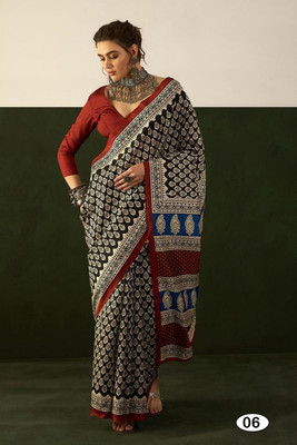 HD DESIGN Printed Daily Wear Pure Cotton Saree(Red, Black)