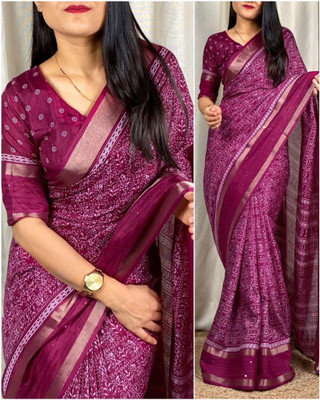 Sahebji Printed Bollywood Silk Blend Saree(Purple)