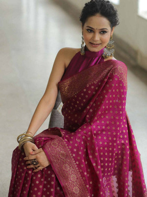 SHREE KSHETRAPAL CREATION Self Design Banarasi Pure Silk Saree(Purple)