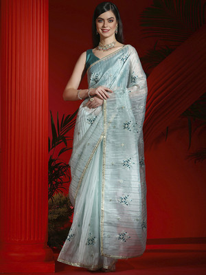 Divastri Embellished Bollywood Georgette Saree(Light Blue)