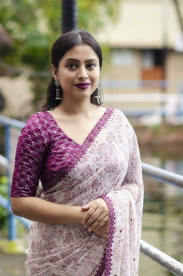 Dhanlaxmi CreationLLP Printed Bollywood Georgette Saree(Purple, White)
