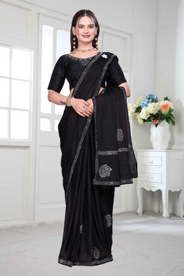 Aika Embellished Bollywood Lycra Saree(Black)