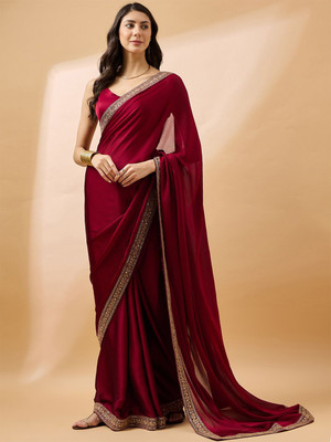 riyanshi fashion Self Design, Solid/Plain, Embellished Bollywood Georgette Saree(Maroon)