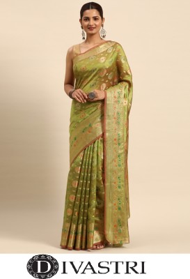 Divastri Embellished, Woven Banarasi Organza, Jacquard Saree(Light Green)