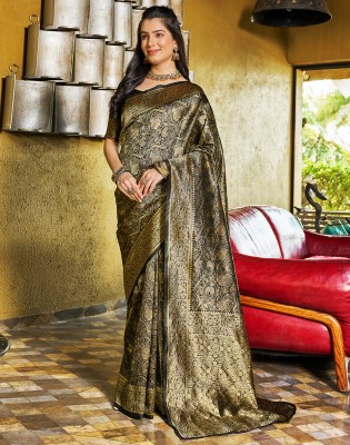 Divastri Woven, Embellished, Self Design Banarasi Art Silk Saree(Black, Gold)