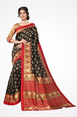 Moda Rapido Printed Mysore Pure Silk Saree(Black)