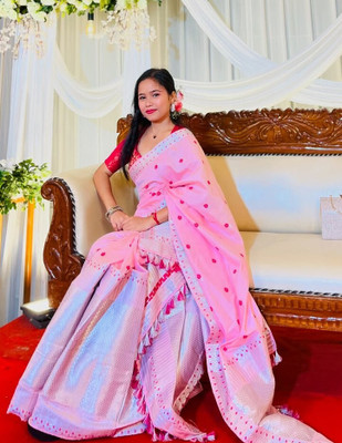 Mugaara Woven Mekhela Chador Art Silk Saree(Pink)