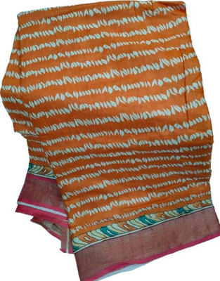 Thalir Silks Printed Handloom Tussar Silk Saree(Orange)
