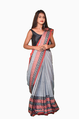 sdn Self Design Tant Handloom Pure Cotton Saree(Grey)