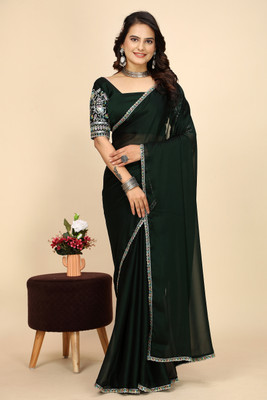 Ttex Printed Bollywood Chiffon Saree(Green)