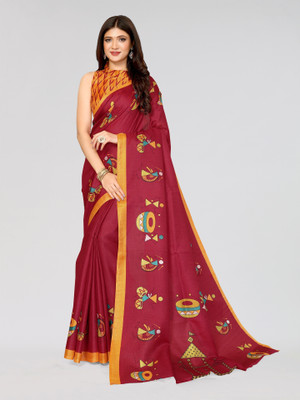 ANIRAV Printed Bollywood Art Silk Saree(Maroon)