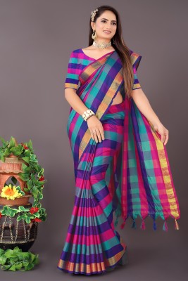 Shaibo saree Checkered Daily Wear Cotton Silk Saree(Pink)