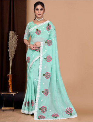 DRASHTI ART Embroidered Bollywood Georgette Saree(Blue)