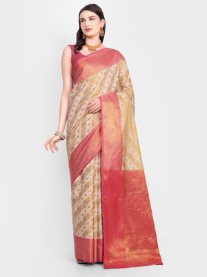 jayant creation Self Design, Woven Banarasi Silk Blend, Jacquard Saree(Beige, Red)