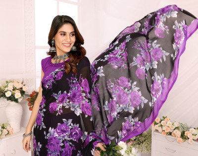 YASHIKA Printed Bollywood Georgette Saree(Purple)