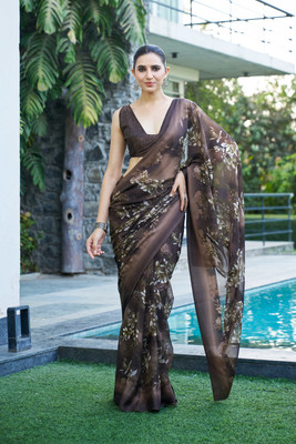 Divastri Printed Bollywood Georgette Saree(Brown)