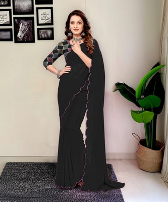 ISHA TRADE Dyed Daily Wear Georgette Saree(Black)