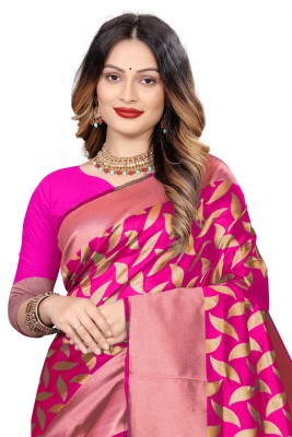 AVDOM Woven Kanjivaram Jacquard, Silk Blend Saree(Pink)