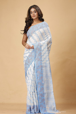 Grivana Self Design Handloom Handloom Cotton Blend Saree(Light Blue)