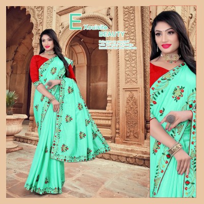 Aksh Fashion Embroidered Bollywood Silk Blend Saree(Green)