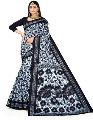 Padmavati Printed Daily Wear Cotton Blend Saree(Black)