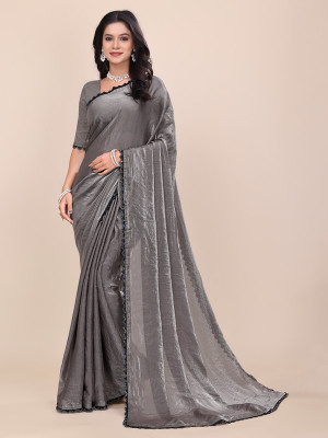 ORRASHI Dyed Daily Wear Pure Silk Saree(Grey)