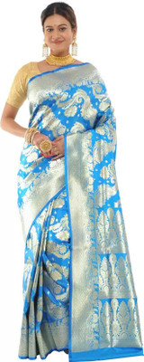 BongSaree Self Design Kanjivaram Handloom Pure Silk Saree(Blue)