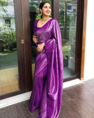 Bhakti Creative Self Design Banarasi Silk Blend Saree(Purple)