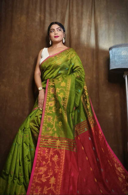 AMIT STORE Self Design Handloom Cotton Silk Saree(Green)