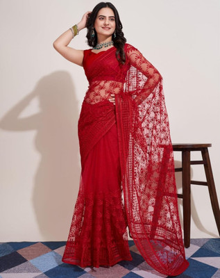 GALANI ENTERPRISE Embroidered Bollywood Net Saree(Red)