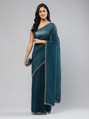 Meena Bazaar Woven Bollywood Chanderi Saree(Blue)