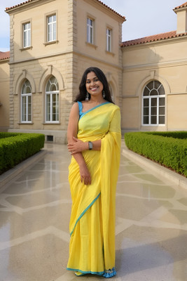 Sample Solid/Plain Handloom Pure Cotton Saree(Yellow)