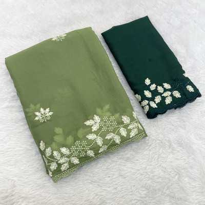 KONICA FAB Embroidered Bollywood Georgette Saree(Light Green)