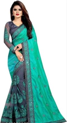 KUNJ LALAJI Embroidered Bollywood Net Saree(Light Green)