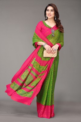 Winza Designer Woven, Floral Print, Checkered Daily Wear Chiffon, Brasso Saree(Light Green)