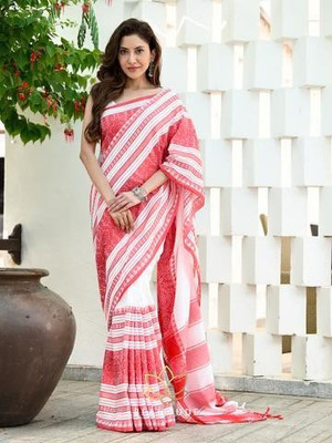 Shree Hari Self Design Handloom Pure Cotton Saree(White)