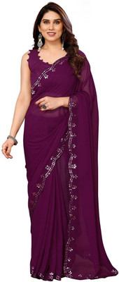 ROOP SUNDARI SAREES Embroidered Bollywood Georgette Saree(Purple)