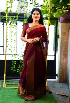 Online Bazaaar Embellished, Self Design Bollywood Chiffon Saree(Maroon)