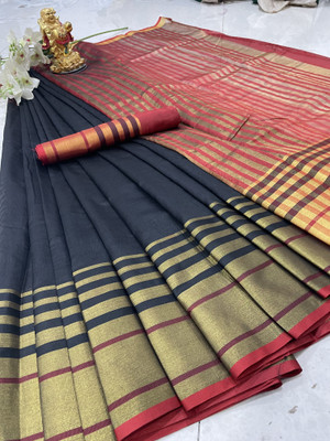 HITESH ENTERPRISE Self Design Daily Wear Cotton Silk Saree(Black)