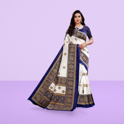 Moda Rapido Digital Print Bandhani Cotton Blend Saree(Dark Blue)
